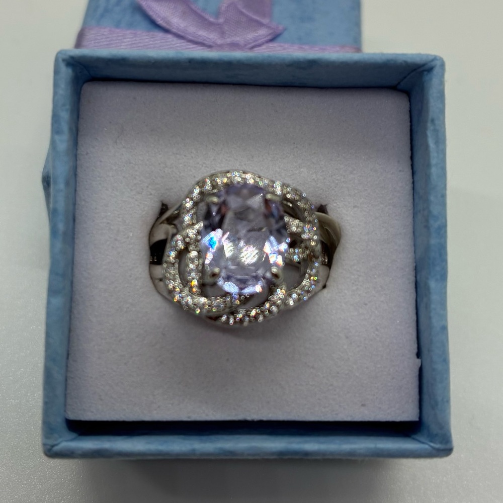 RING BOMB PARTY LIGHT TANZANITE WITH WHITE TOPAZ RHODIUM PLATED SIZE 6